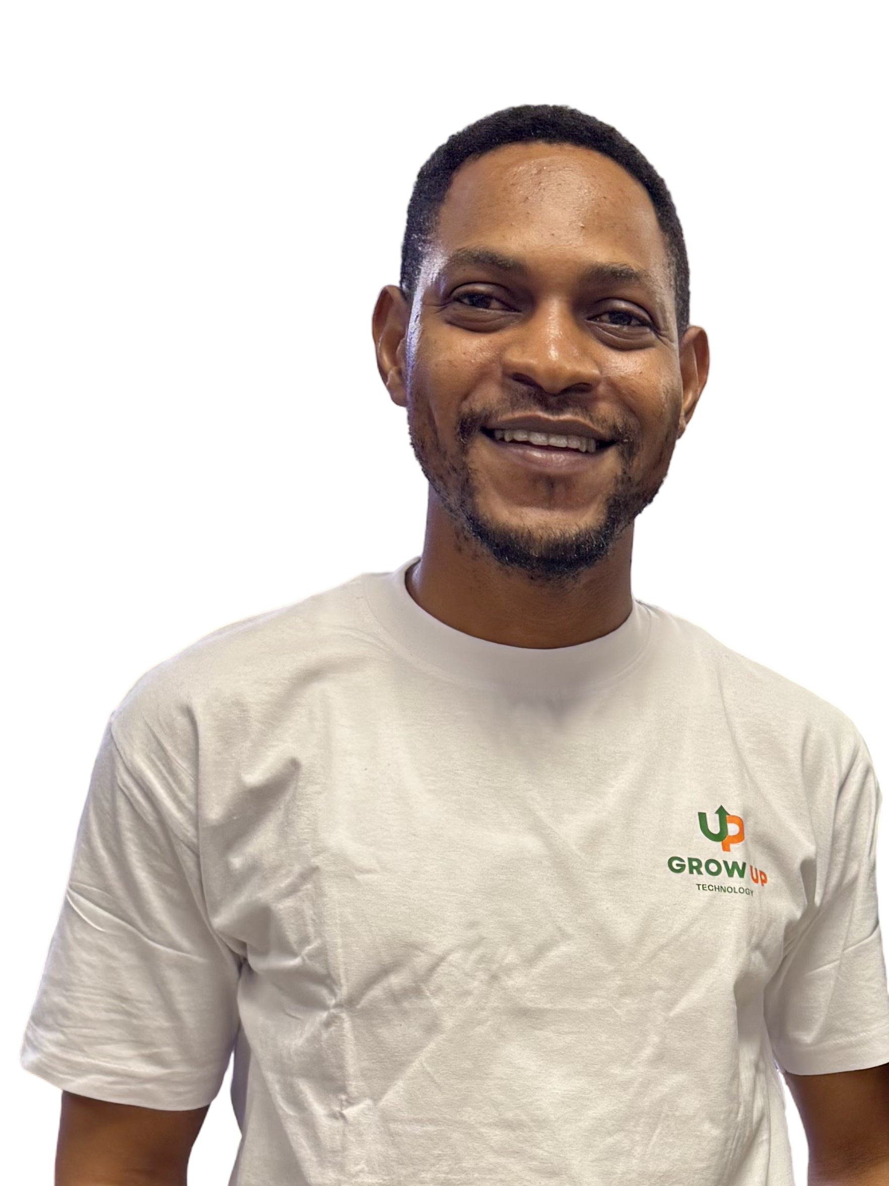 Zigy Daniel · GrowUp founder · wearing a white GrowUp-branded t-shirt